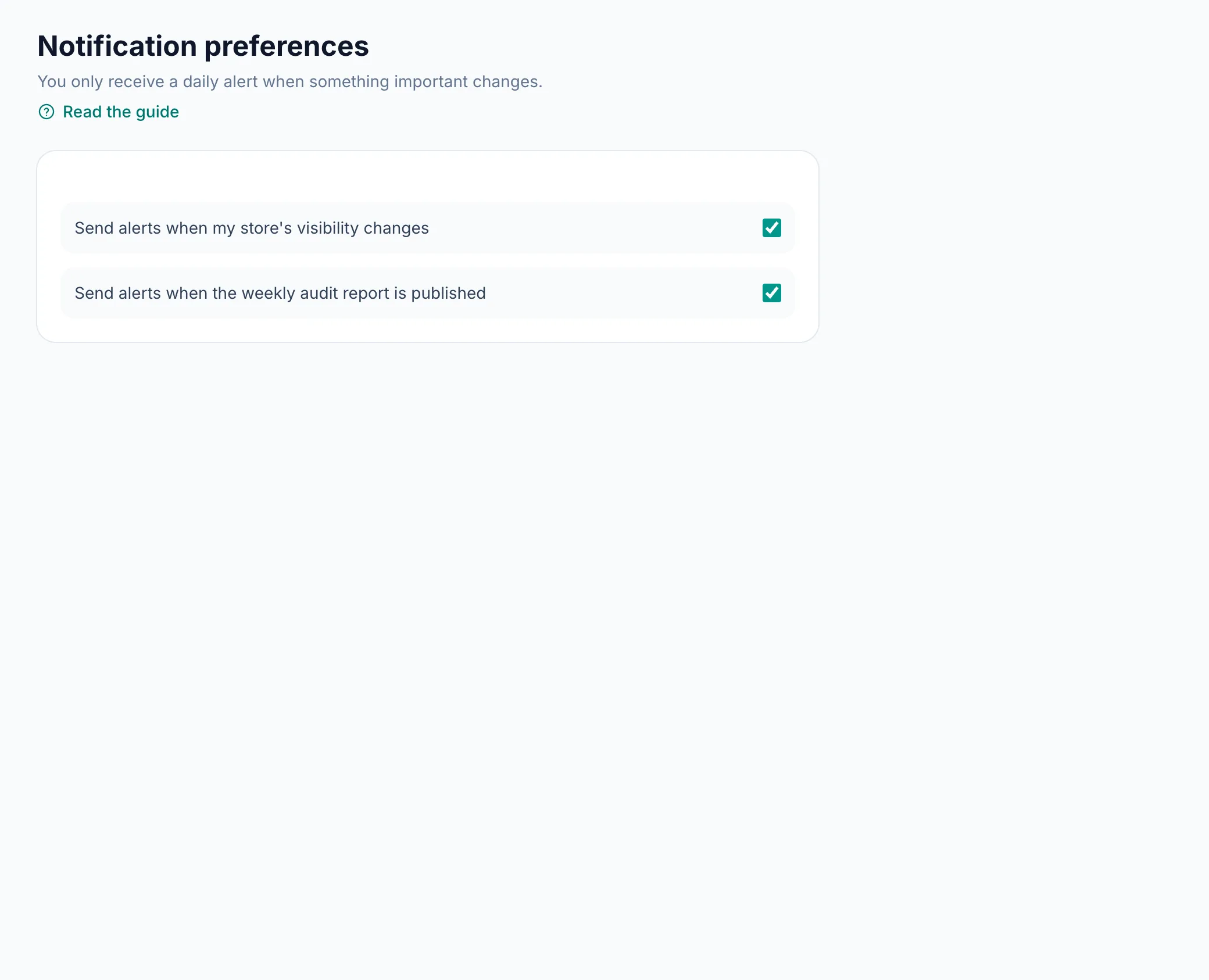 The notification preferences page with its two email checkboxes, both ticked.