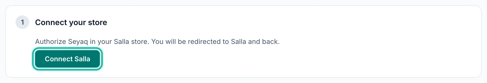 The Connect store page for a Salla store that is not connected yet, with the Connect Salla button highlighted.